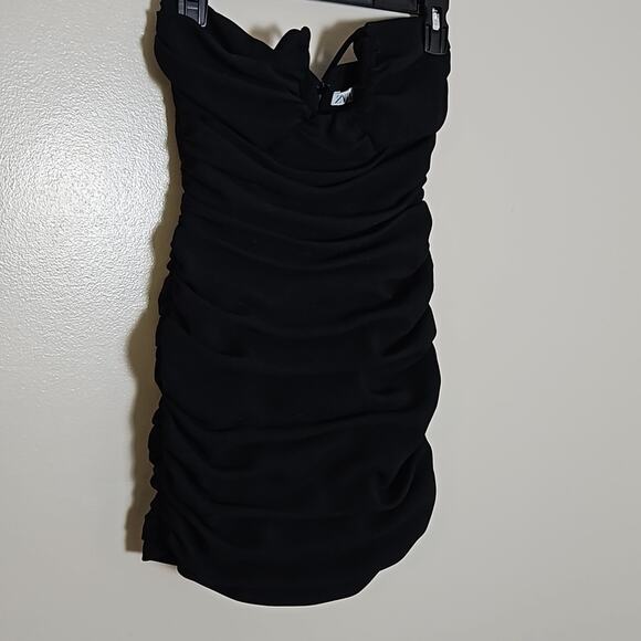 Zara Black Draped Ruched Mini Dress Sz Small - Picture 3 of 7
